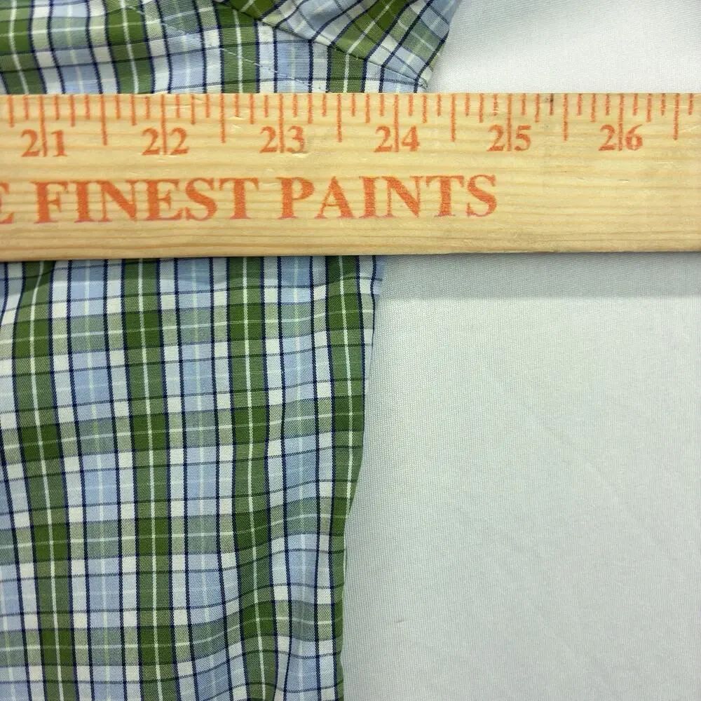 Banana Republic Men’s Dress Shirt Large Green Blue Plaid Non Iron Classic Fit